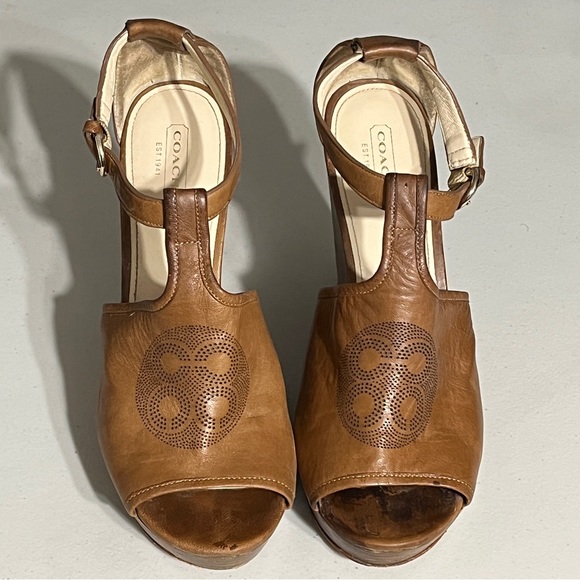 Coach Juday Brown Leather Wedges - Picture 1 of 7